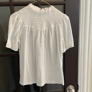 Cable & Gauge Cream Ruffle-Yoke Textured Blouse